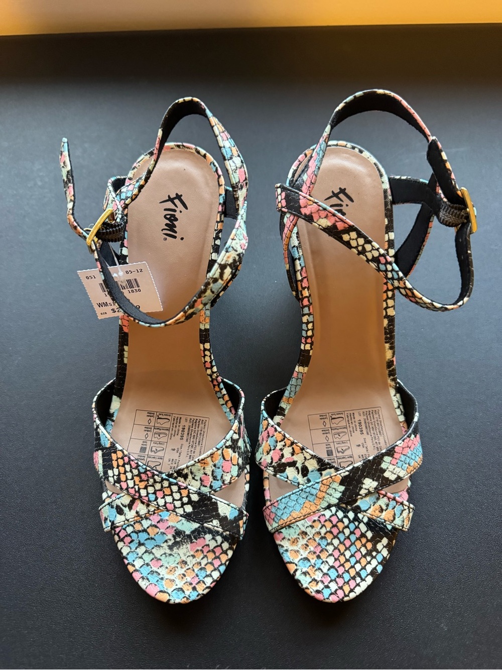 FIONI Multicolor Snakeskin-Print Strappy Heels